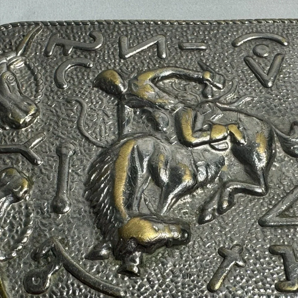 Cowboy Bronco Longhorn Steer Branding Old Style Back Vintage Antique Belt Buckle